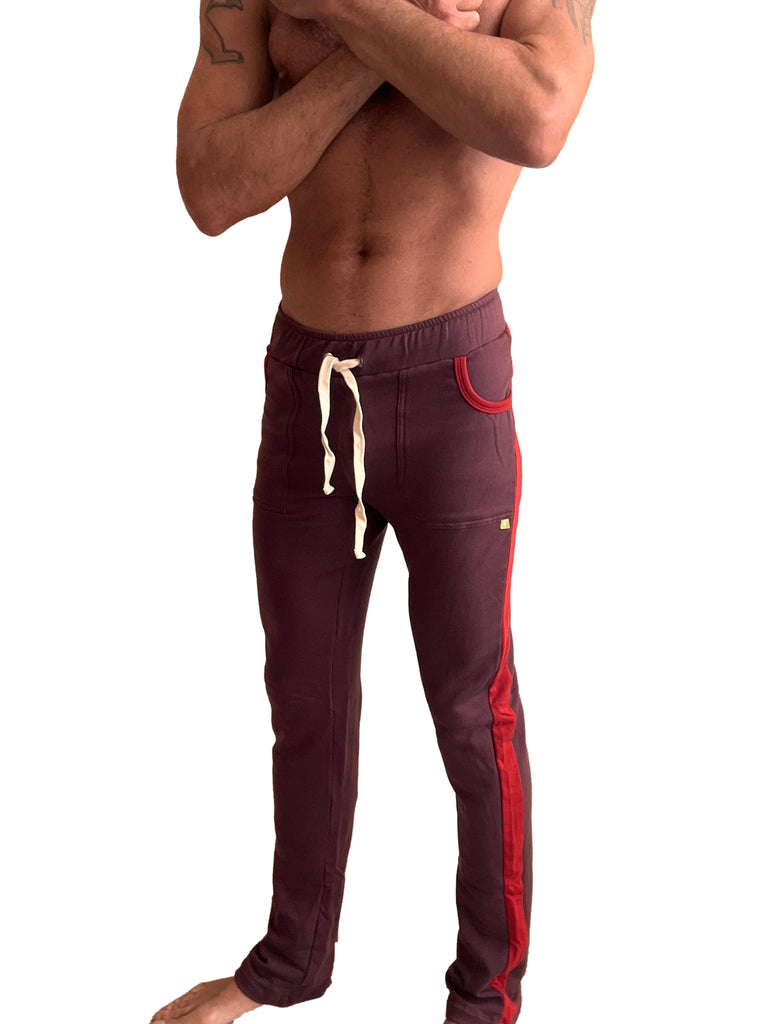 **Winter Collection** MID-Weight Luxury-Fleece Track & Lounge Sweat Pant (Burgundy w/Red))