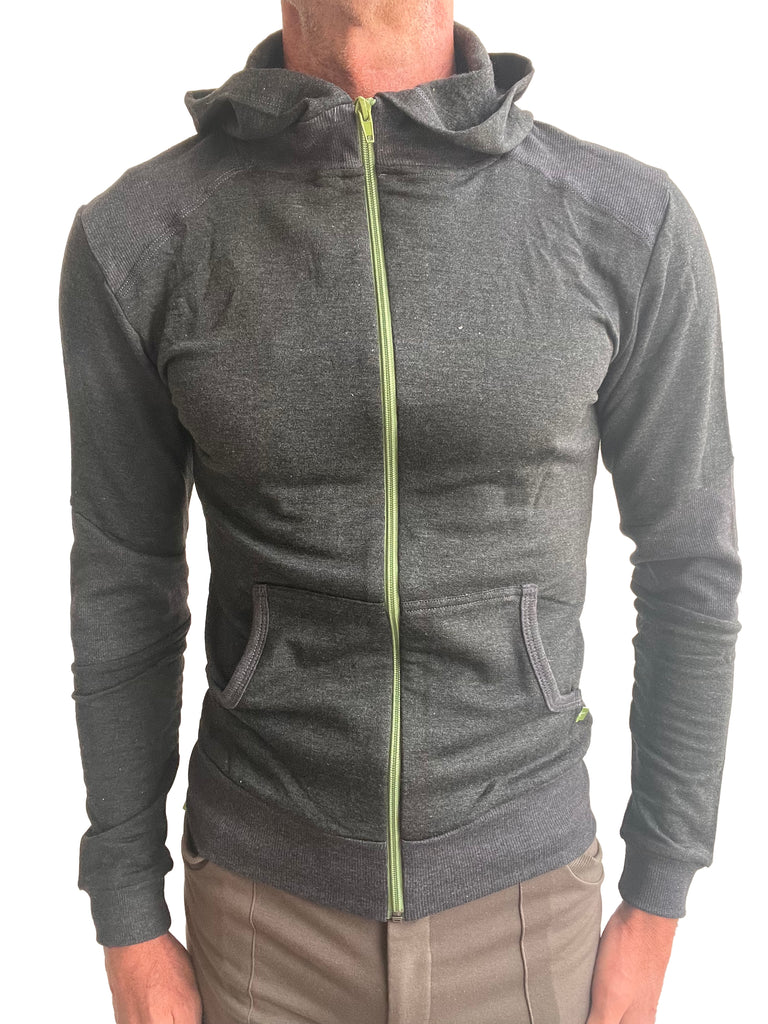 **Winter Collection** Mid-Weight LUXURY-Fleece Form-fit Crossover Yoga Track Hoodie (Charcoal)