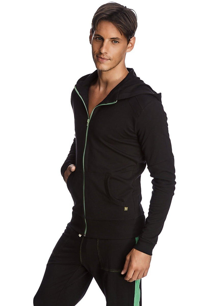 Crossover Hoodie (Black w/Green Zipper) Mens Hoodies 4-rth 