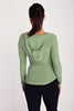 Deep Scoop Neck Long Sleeve Hoodie Top (Bamboo Green) Womens Hoodie Tops 4-rth 