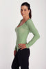 Deep Scoop Neck Long Sleeve Hoodie Top (Bamboo Green) Womens Hoodie Tops 4-rth 