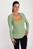 Deep Scoop Neck Long Sleeve Hoodie Top (Bamboo Green) Womens Hoodie Tops 4-rth 