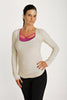 Deep Scoop Neck Long Sleeve Hoodie Top (Sand Beige) Womens Hoodie Tops 4-rth 