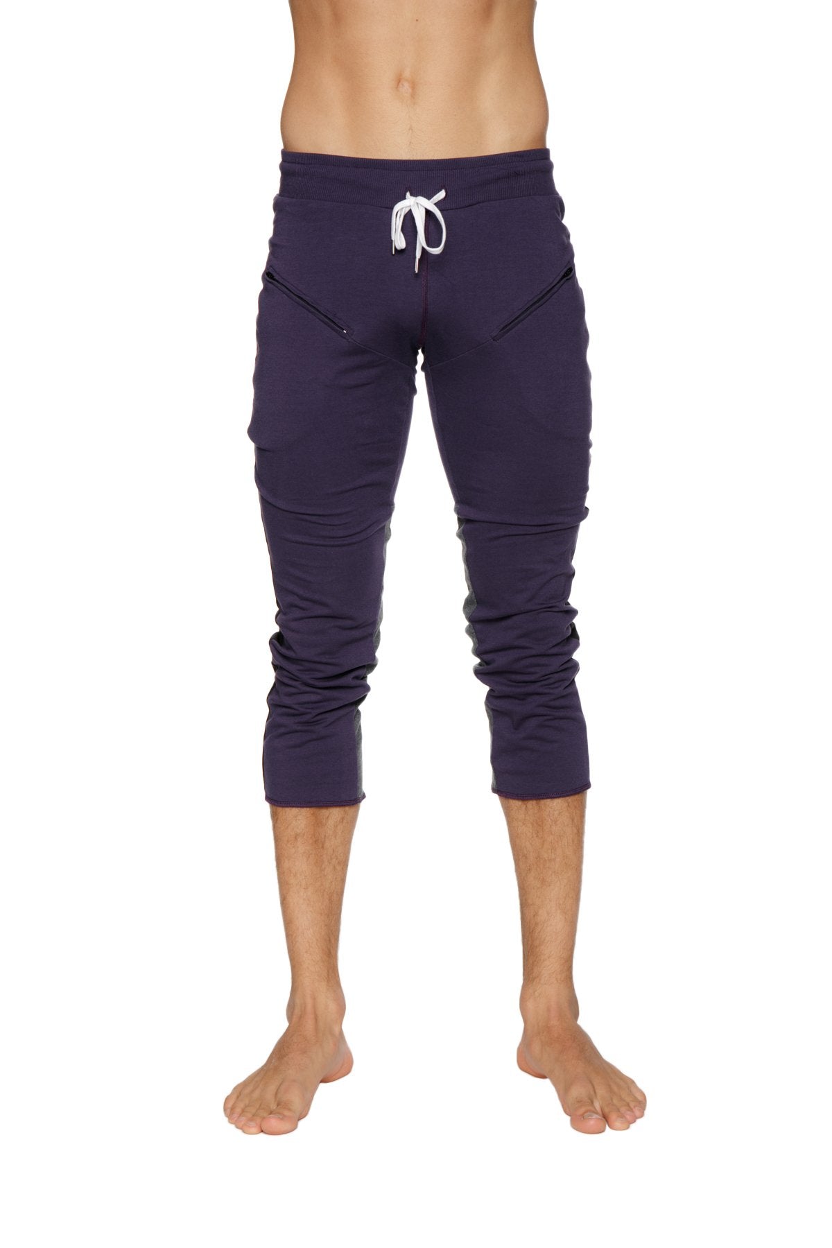 Mens 4/5 Zipper Pocket Capri Yoga Pants (Eggplant w/Black & Charcoal) –  4-rth