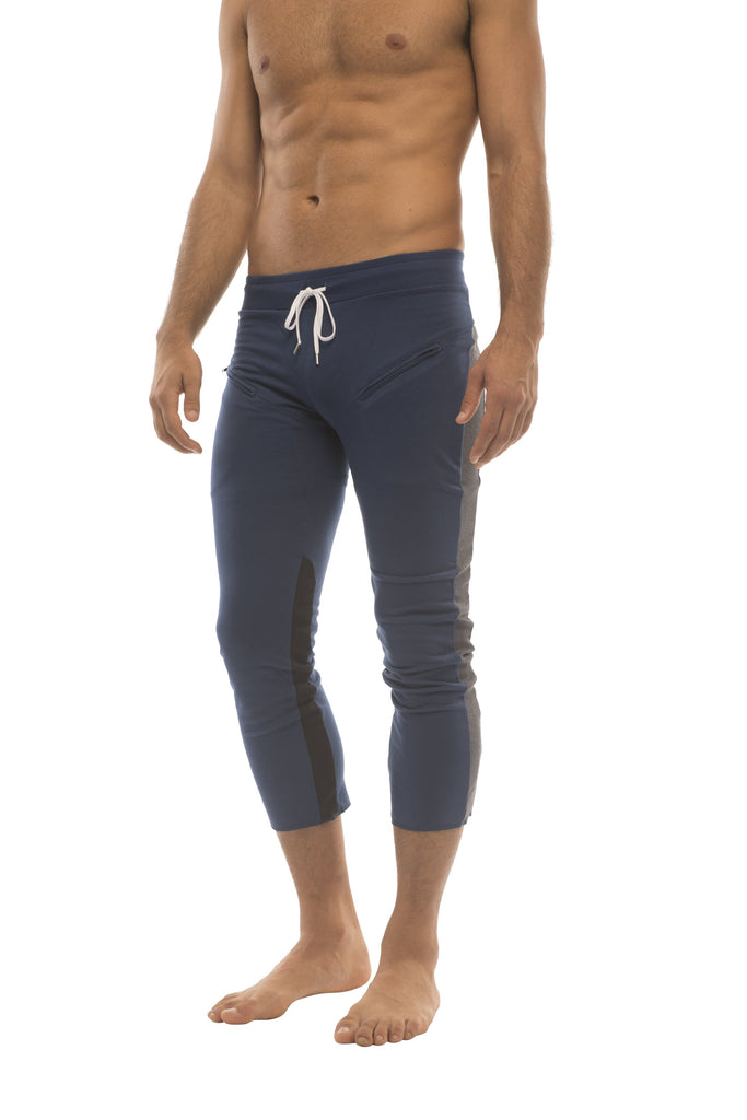 Mens 4/5 Zipper Pocket Capri Yoga Pants (Royal w/Charcoal & Black) Capri Pants 4-rth 