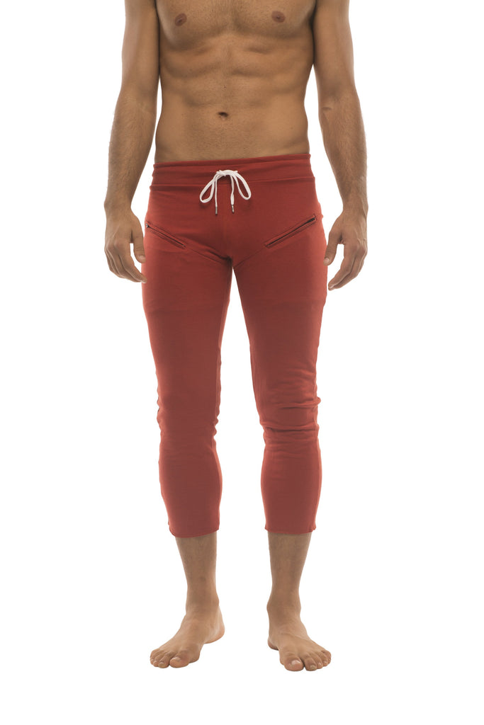 Mens 4/5 Zipper Pocket Capri Yoga Pants (Solid Cinnabar Red) Capri Pants 4-rth 