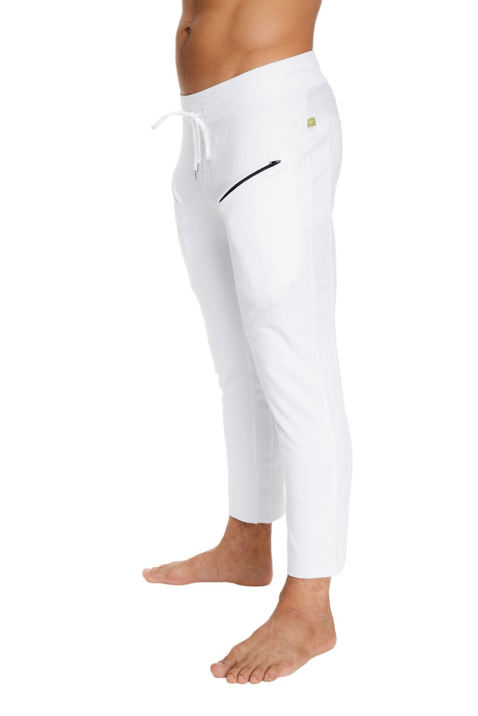 Mens 4/5 Zipper Pocket Capri Yoga Pants (White) Capri Pants 4-rth 