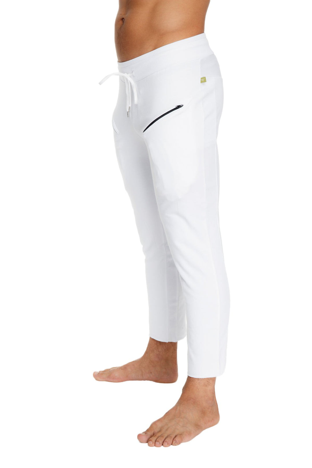 Mens 4 5 Zipper Pocket Capri Yoga Pants White