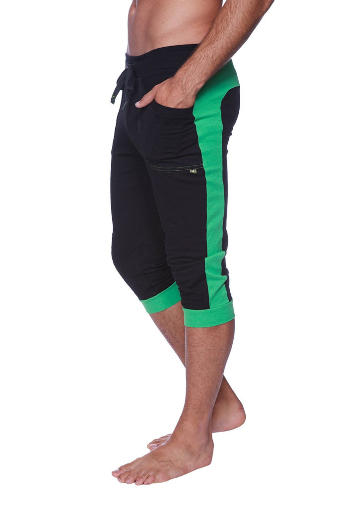 Mens Cuffed Yoga Pants (Black w/Green) Cuffed Pants 4-rth 