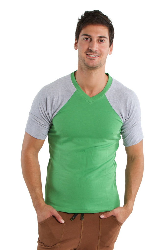 Raglan Virtual Crew Neck (Bamboo Green w/Grey) Mens Tops 4-rth 