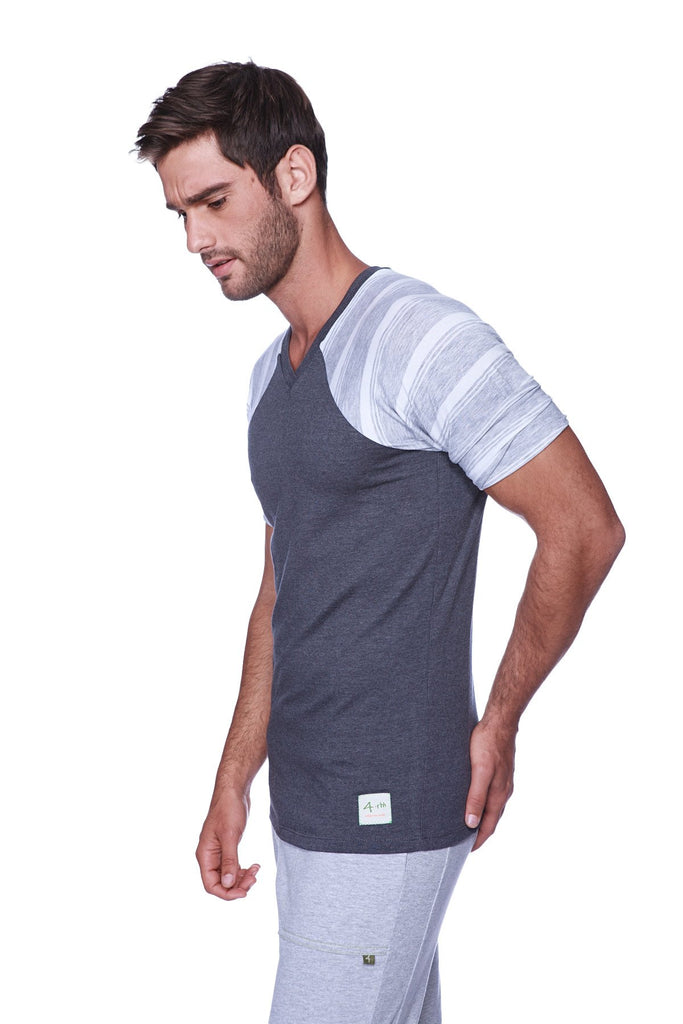 Raglan Virtual Crew Neck (Charcoal w/ Grey & White Stripe) Mens Tops 4-rth 