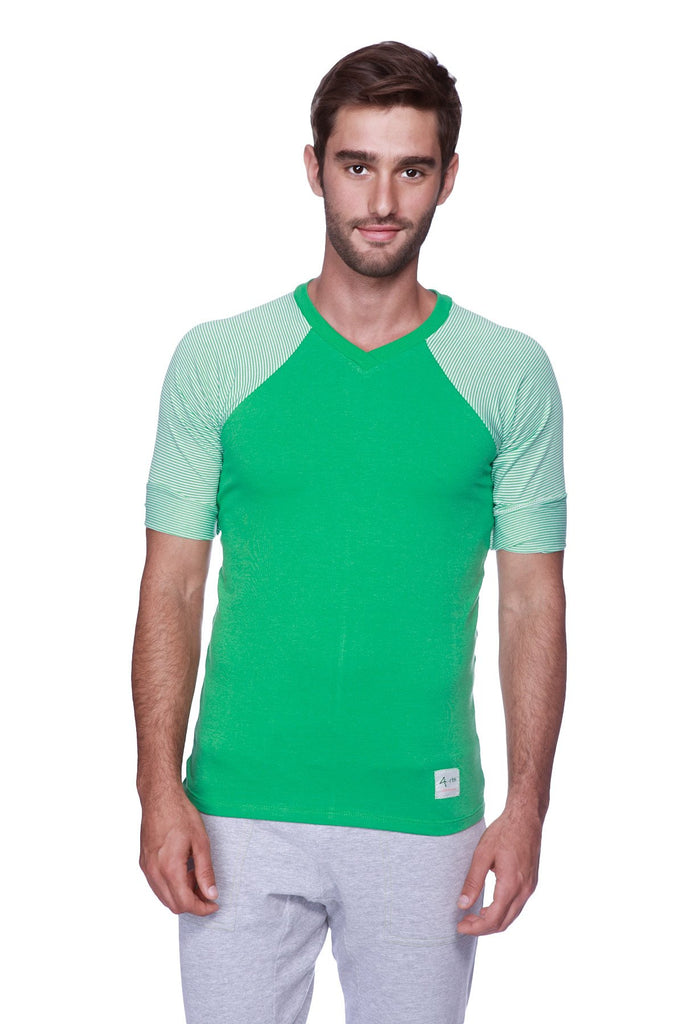 Raglan Virtual Crew Neck (Green w/ Green & White Stripe) Mens Tops 4-rth 