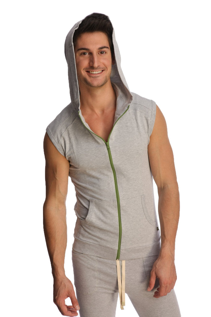 Sleeveless Yoga Hoodie (Heather Grey) Mens Hoodies 4-rth 