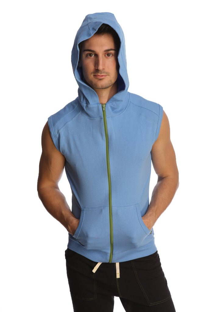 Sleeveless Yoga Hoodie (Ice Blue) Mens Hoodies 4-rth 