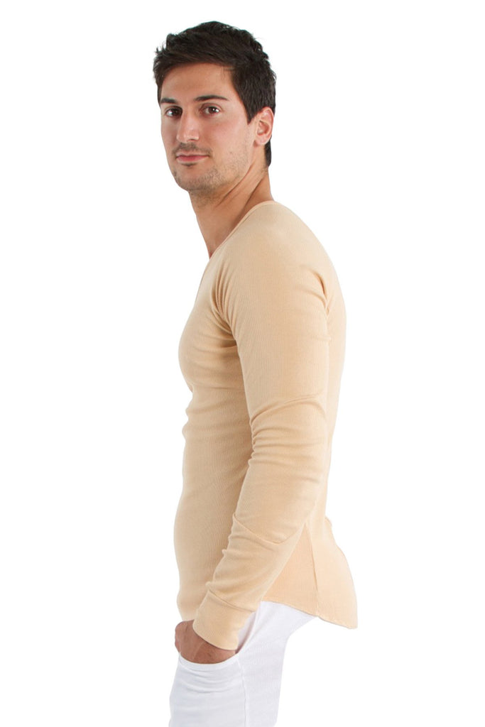 Thermal V-Neck Long Sleeve (Sand) Mens Thermals 4-rth 