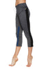 Women's 4/5 Length Zipper Pocket Capri Yoga Pant (Charcoal w/Black & Blue) Womens Capris 4-rth 