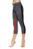 Women's 4/5 Length Zipper Pocket Capri Yoga Pant (Charcoal w/Black & Red) Womens Capris 4-rth 