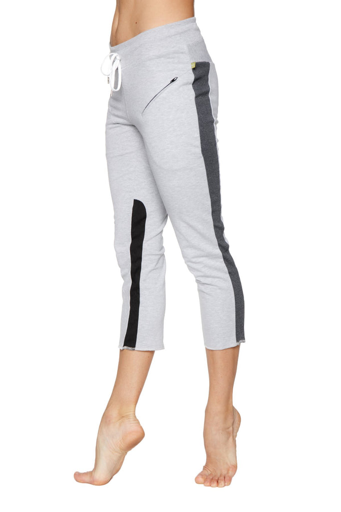 Women's 4/5 Length Zipper Pocket Capri Yoga Pant (Grey w/Charcoal & Black) Womens Capris 4-rth 