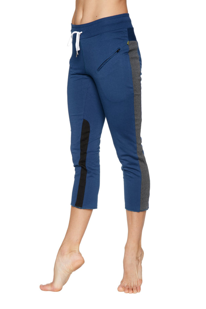 Women's 4/5 Length Zipper Pocket Capri Yoga Pant (Royal w/Charcoal & Black) Womens Capris 4-rth 