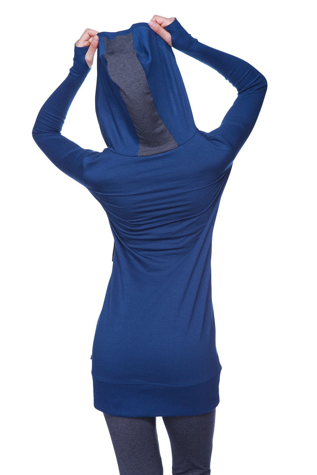 Women s Long Body Hoodie Top Royal Blue w Charcoal 4 rth