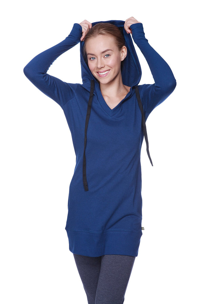 Women's Long Body Hoodie Top (Royal Blue w/Charcoal) Womens Hoodie Tops 4-rth 