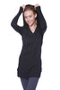 Women's Long Body Hoodie Top (Solid Black) Womens Hoodie Tops 4-rth 