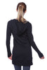 Women's Long Body Hoodie Top (Solid Black) Womens Hoodie Tops 4-rth 